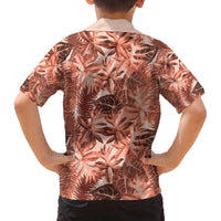 Hawaii Red Brown Tropical Leaves Family Matching Off The Shoulder Long Sleeve Dress and Hawaiian Shirt LT01 - Polynesian Pride