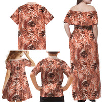 Hawaii Red Brown Tropical Leaves Family Matching Off Shoulder Maxi Dress and Hawaiian Shirt - Polynesian Pride