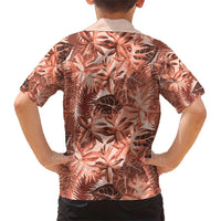Hawaii Red Brown Tropical Leaves Family Matching Short Sleeve Bodycon Dress and Hawaiian Shirt - Polynesian Pride