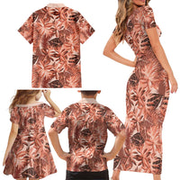 Hawaii Red Brown Tropical Leaves Family Matching Short Sleeve Bodycon Dress and Hawaiian Shirt - Polynesian Pride