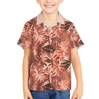 Hawaii Red Brown Tropical Leaves Family Matching Short Sleeve Bodycon Dress and Hawaiian Shirt - Polynesian Pride