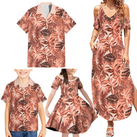 Hawaii Red Brown Tropical Leaves Family Matching Summer Maxi Dress and Hawaiian Shirt - Polynesian Pride