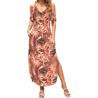 Hawaii Red Brown Tropical Leaves Family Matching Summer Maxi Dress and Hawaiian Shirt - Polynesian Pride