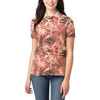 Hawaii Red Brown Tropical Leaves Women Polo Shirt - Polynesian Pride