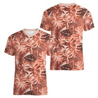 Hawaii Red Brown Tropical Leaves Women V-Neck T-Shirt - Polynesian Pride