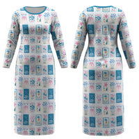 Hawaii Coastal Summer Postcard Couples Matching Long Sleeve Bodycon Dress and Hawaiian Shirt