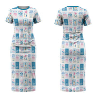 Hawaii Coastal Summer Postcard Couples Matching Short Sleeve Bodycon Dress and Hawaiian Shirt
