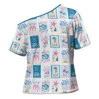 Hawaii Coastal Summer Postcard Cross Shoulder Shirt