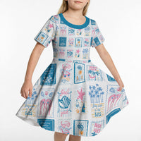 Hawaii Coastal Summer Postcard Kid Short Sleeve Dress