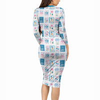 Hawaii Coastal Summer Postcard Long Sleeve Bodycon Dress