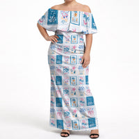 Hawaii Coastal Summer Postcard Off Shoulder Maxi Dress
