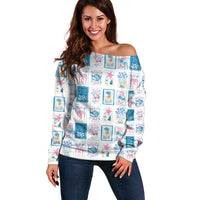 Hawaii Coastal Summer Postcard Off Shoulder Sweater