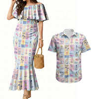 Aloha Summer Posters Grunge Textures Couples Matching Mermaid Dress and Hawaiian Shirt
