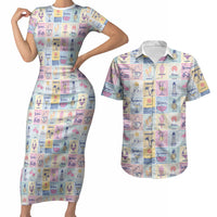 Aloha Summer Posters Grunge Textures Couples Matching Short Sleeve Bodycon Dress and Hawaiian Shirt
