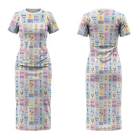 Aloha Summer Posters Grunge Textures Couples Matching Short Sleeve Bodycon Dress and Hawaiian Shirt