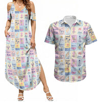 Aloha Summer Posters Grunge Textures Couples Matching Summer Maxi Dress and Hawaiian Shirt
