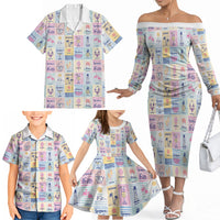 Aloha Summer Posters Grunge Textures Family Matching Off The Shoulder Long Sleeve Dress and Hawaiian Shirt