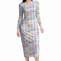 Aloha Summer Posters Grunge Textures Long Sleeve Bodycon Dress