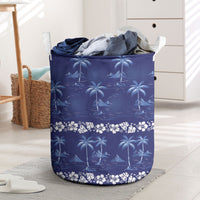 Blue Hawaii Palm Tree Hibiscus Laundry Basket Fantasy Summer Vibe LT01 Blue - Polynesian Pride