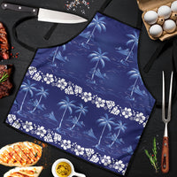 Blue Hawaii Palm Tree Hibiscus Apron Fantasy Summer Vibe LT01 Blue - Polynesian Pride