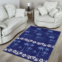 Blue Hawaii Palm Tree Hibiscus Area Rug Fantasy Summer Vibe LT01 - Polynesian Pride