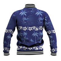 Blue Hawaii Palm Tree Hibiscus Baseball Jacket Fantasy Summer Vibe LT01 - Polynesian Pride