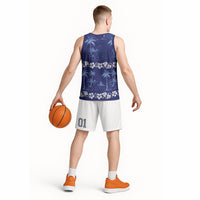 Blue Hawaii Palm Tree Hibiscus Basketball Jersey Fantasy Summer Vibe LT01 - Polynesian Pride