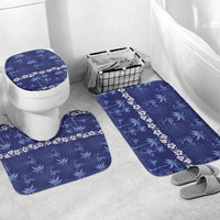 Blue Hawaii Palm Tree Hibiscus Bathroom Set Fantasy Summer Vibe LT01 Mat Set Only (3 pcs) One Size Blue - Polynesian Pride