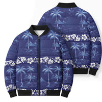 Blue Hawaii Palm Tree Hibiscus Bomber Puffer Jacket Fantasy Summer Vibe LT01 - Polynesian Pride