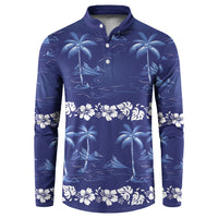 Blue Hawaii Palm Tree Hibiscus Button Sweatshirt Fantasy Summer Vibe LT01 Blue - Polynesian Pride