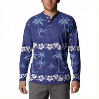 Blue Hawaii Palm Tree Hibiscus Button Sweatshirt Fantasy Summer Vibe LT01 - Polynesian Pride