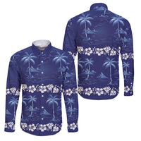 Blue Hawaii Palm Tree Hibiscus Family Matching Long Sleeve Bodycon Dress and Hawaiian Shirt Fantasy Summer Vibe LT01 Dad's Shirt - Long Sleeve Blue - Polynesian Pride