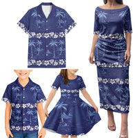 Blue Hawaii Palm Tree Hibiscus Family Matching Puletasi and Hawaiian Shirt Fantasy Summer Vibe LT01 - Polynesian Pride
