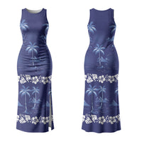 Blue Hawaii Palm Tree Hibiscus Family Matching Tank Maxi Dress and Hawaiian Shirt Fantasy Summer Vibe LT01 Mom's Dress Blue - Polynesian Pride