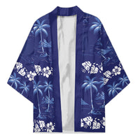 Blue Hawaii Palm Tree Hibiscus Kimono Fantasy Summer Vibe LT01 Unisex Blue - Polynesian Pride
