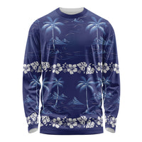 Blue Hawaii Palm Tree Hibiscus Long Sleeve Shirt Fantasy Summer Vibe LT01 Unisex Blue - Polynesian Pride