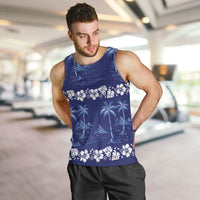 Blue Hawaii Palm Tree Hibiscus Men Tank Top Fantasy Summer Vibe LT01 Blue - Polynesian Pride
