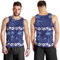 Blue Hawaii Palm Tree Hibiscus Men Tank Top Fantasy Summer Vibe LT01 - Polynesian Pride