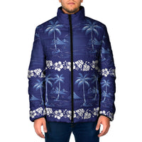 Blue Hawaii Palm Tree Hibiscus Padded Jacket Fantasy Summer Vibe LT01 Men Blue - Polynesian Pride