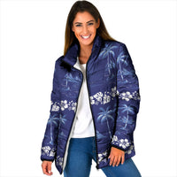Blue Hawaii Palm Tree Hibiscus Padded Jacket Fantasy Summer Vibe LT01 Women Blue - Polynesian Pride