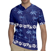 Blue Hawaii Palm Tree Hibiscus Rugby Jersey Fantasy Summer Vibe LT01 - Polynesian Pride