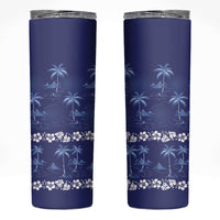 Blue Hawaii Palm Tree Hibiscus Skinny Tumbler Fantasy Summer Vibe LT01 Blue - Polynesian Pride