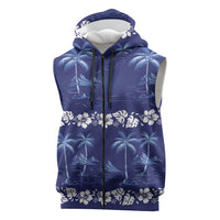 Blue Hawaii Palm Tree Hibiscus Sleeveless Zip Hoodie Fantasy Summer Vibe LT01 Blue - Polynesian Pride