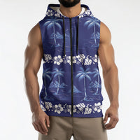 Blue Hawaii Palm Tree Hibiscus Sleeveless Zip Hoodie Fantasy Summer Vibe LT01 - Polynesian Pride