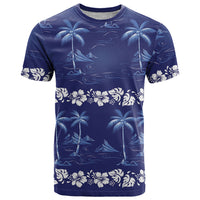 Blue Hawaii Palm Tree Hibiscus T Shirt Fantasy Summer Vibe LT01 Blue - Polynesian Pride