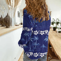 Blue Hawaii Palm Tree Hibiscus Women Casual Shirt Fantasy Summer Vibe LT01 - Polynesian Pride