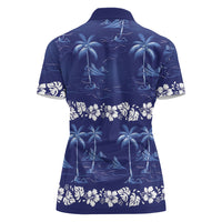 Blue Hawaii Palm Tree Hibiscus Women Polo Shirt Fantasy Summer Vibe LT01 - Polynesian Pride