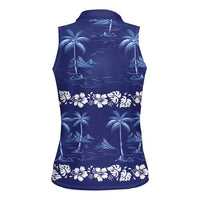 Blue Hawaii Palm Tree Hibiscus Women Sleeveless Polo Shirt Fantasy Summer Vibe LT01 - Polynesian Pride