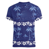 Blue Hawaii Palm Tree Hibiscus Women V-Neck T-Shirt Fantasy Summer Vibe LT01 - Polynesian Pride