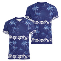 Blue Hawaii Palm Tree Hibiscus Women V-Neck T-Shirt Fantasy Summer Vibe LT01 - Polynesian Pride